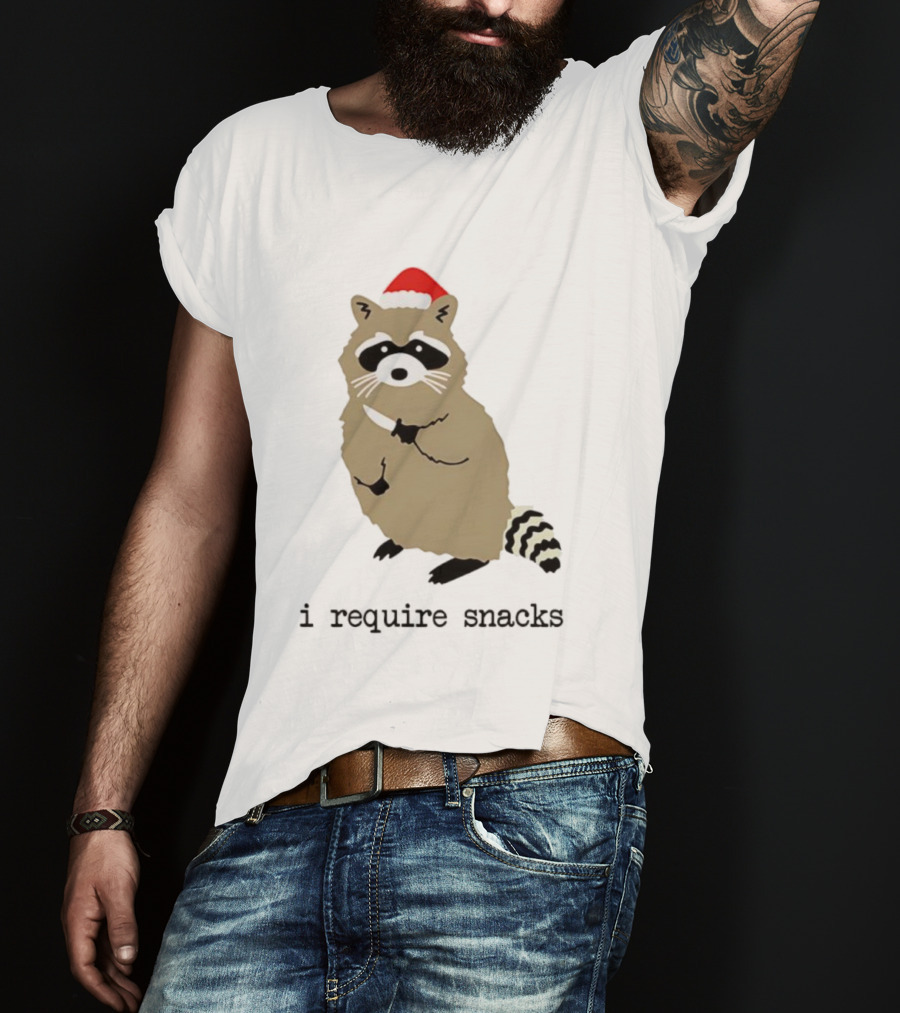 Raccoon Santa Hat I Require Snacks Festive Holiday Humor T-Shirt