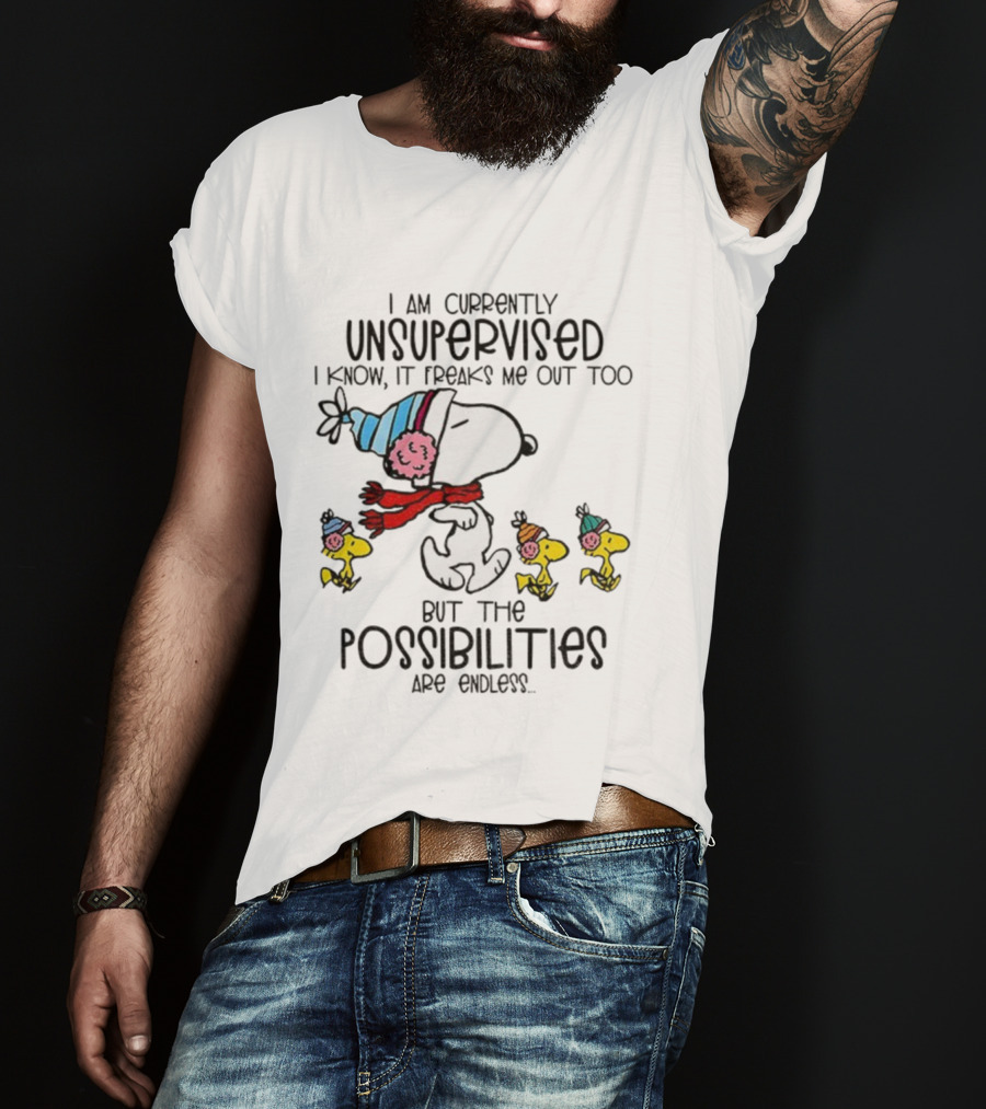 Snoopy And Woodstock Unsupervised Freaks Me Out Possibilities Are Endless T-Shirt