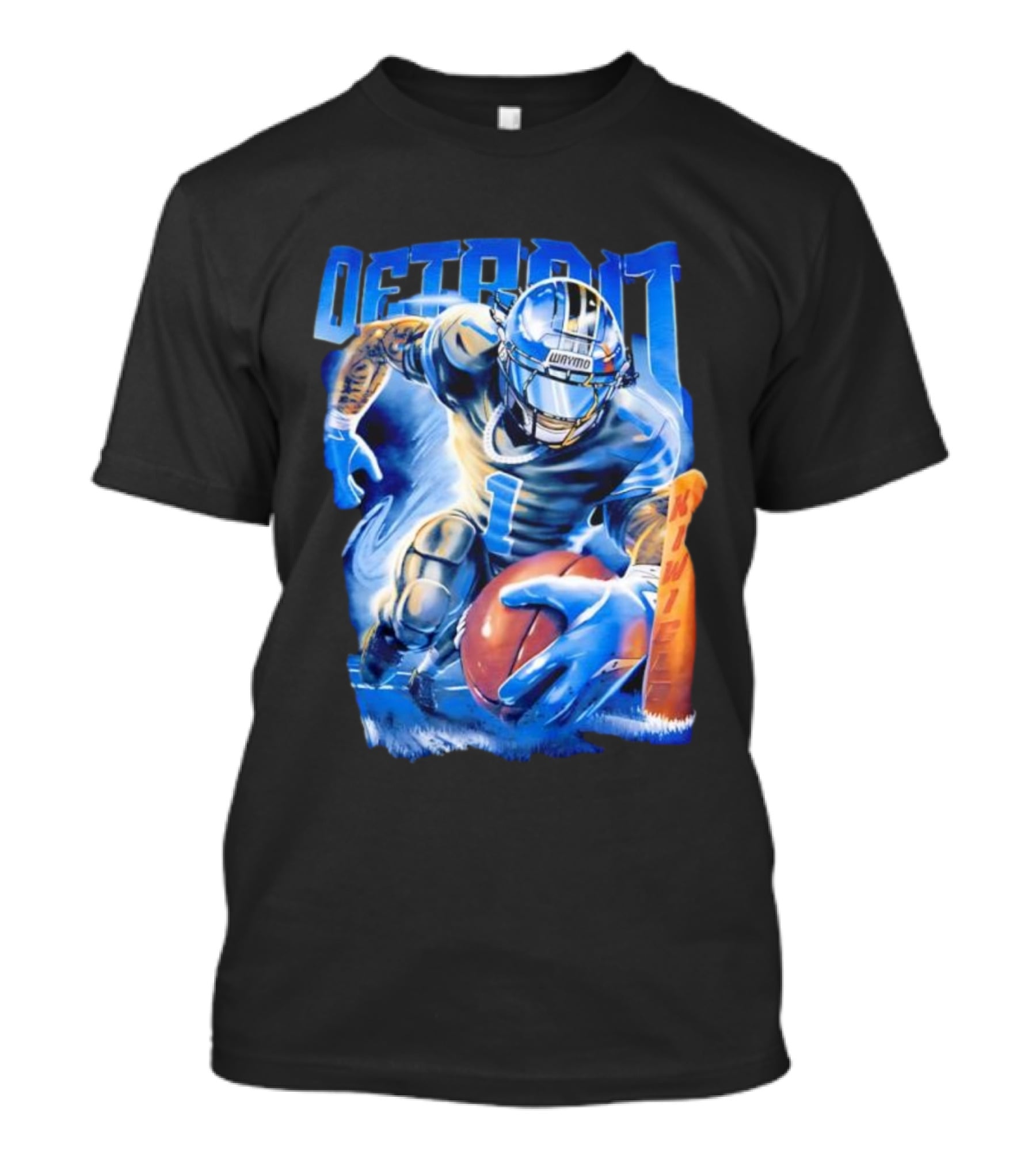Detroit Football Player Blue Burst Action Art T-Shirt