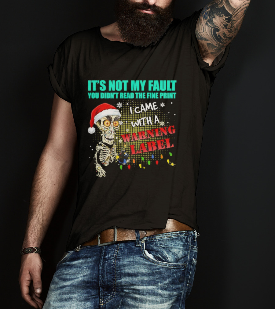 Christmas Dead Bomb Skeleton Santa Warning Label Fine Print T-Shirt