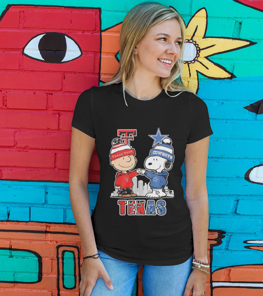 Snoopy Charlie Brown Texas Tech Red Raiders Dallas Cowboys Texas T-Shirt