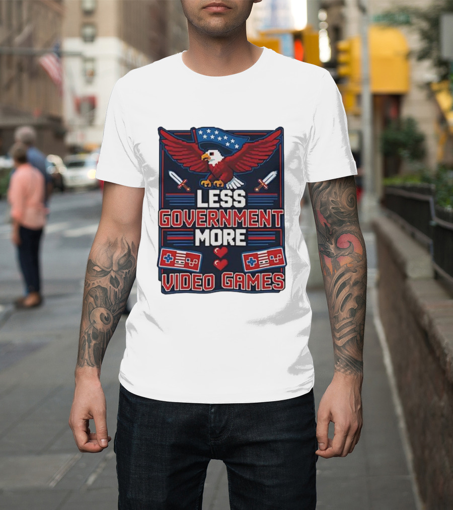 Less Government More Video Games Eagle Patriot Swords Retro Controllers T-Shirt