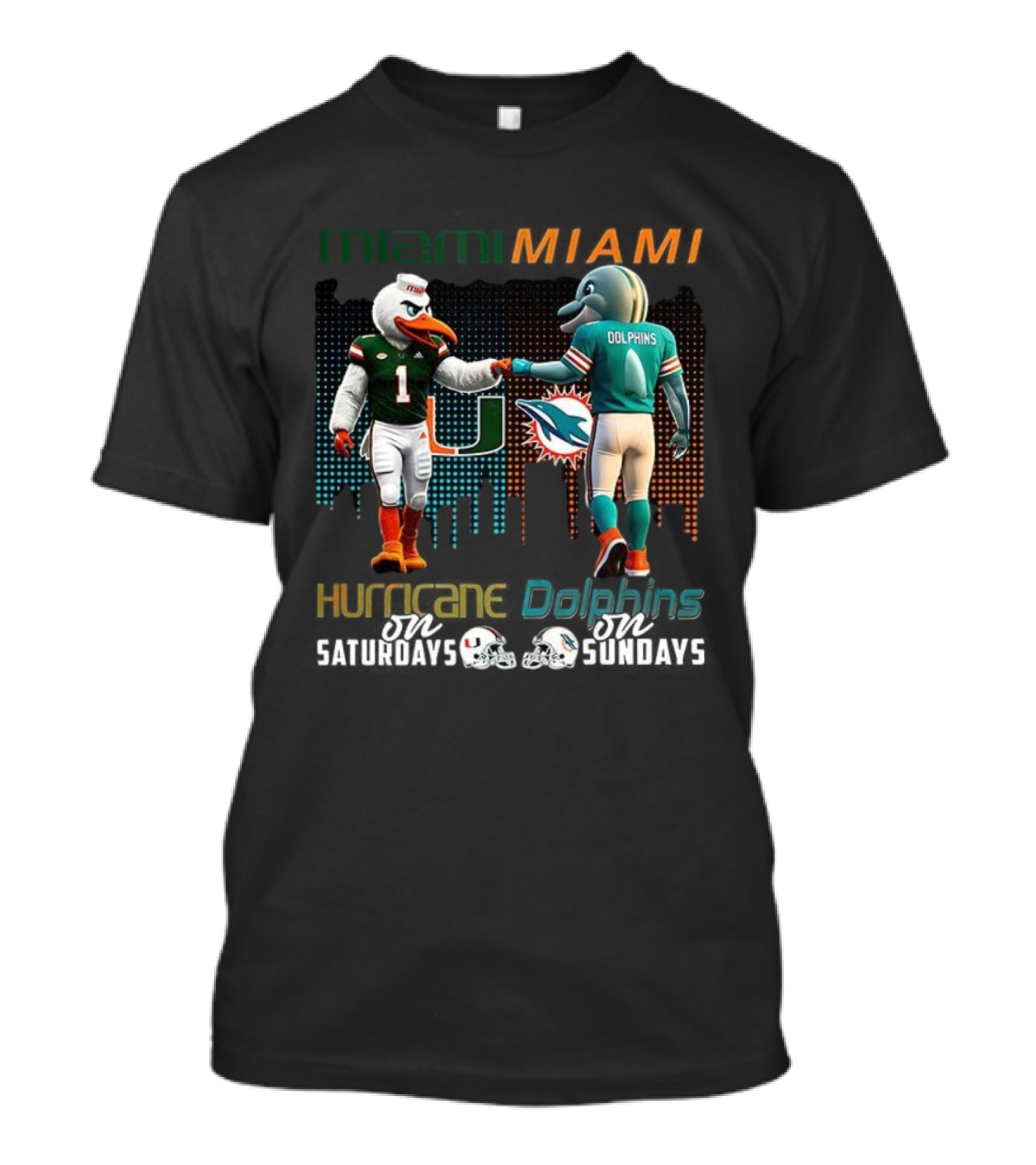 Miami Football Mascots Hurricanes Saturdays Dolphins Sundays T-Shirt