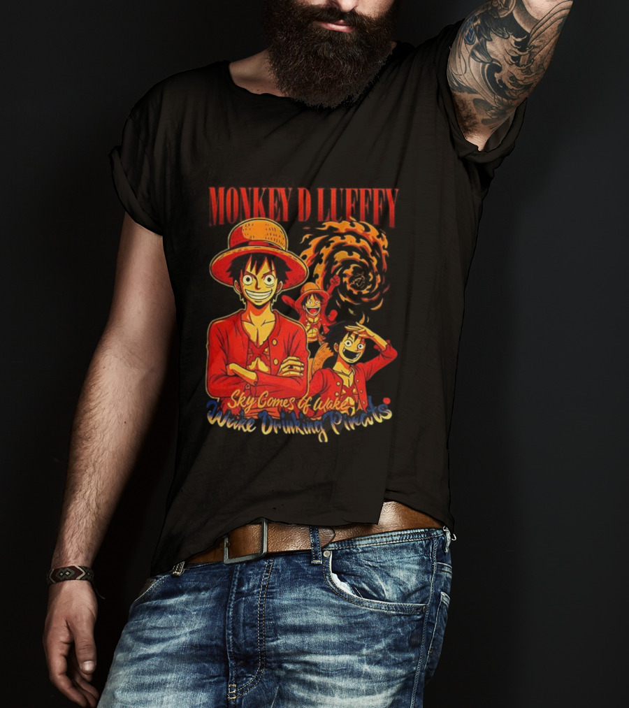 Monkey D Luffy Sky Comes Of Wake Wine Drinking Pirates T-Shirt