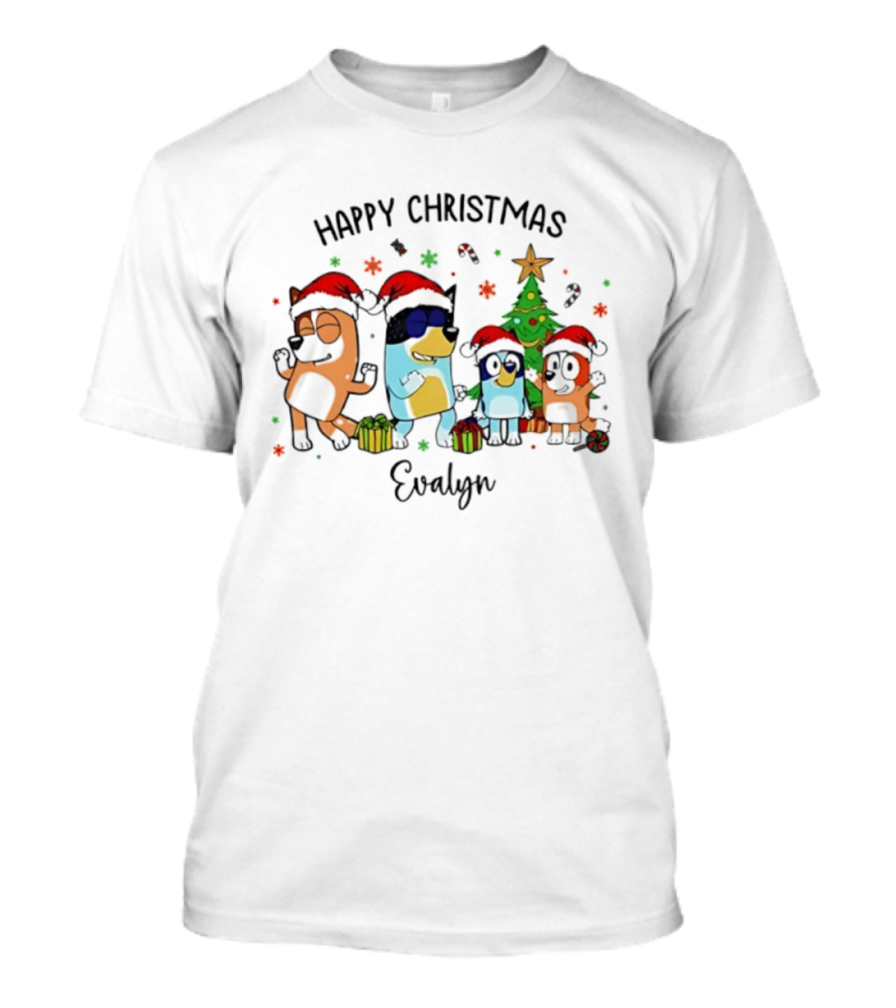 Happy Christmas Blue Dog Personalized Evelyn T-Shirt