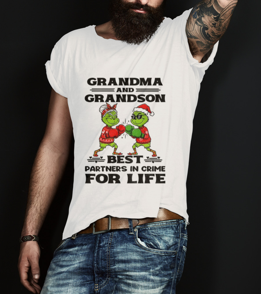 Grinch Grandma And Grandson Best Partners In Crime For Life Boxing Duo T-Shirt