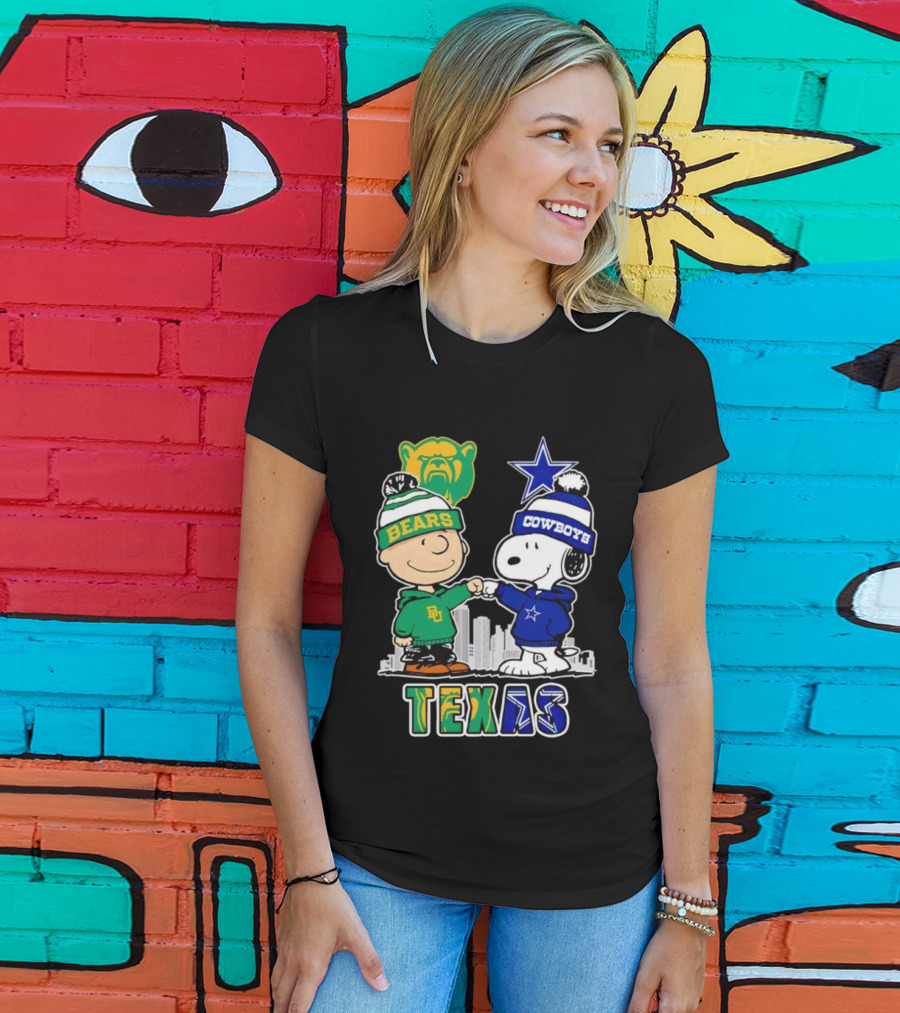 Charlie Brown And Snoopy Texas Baylor Bears Dallas Cowboys Collaboration T-Shirt
