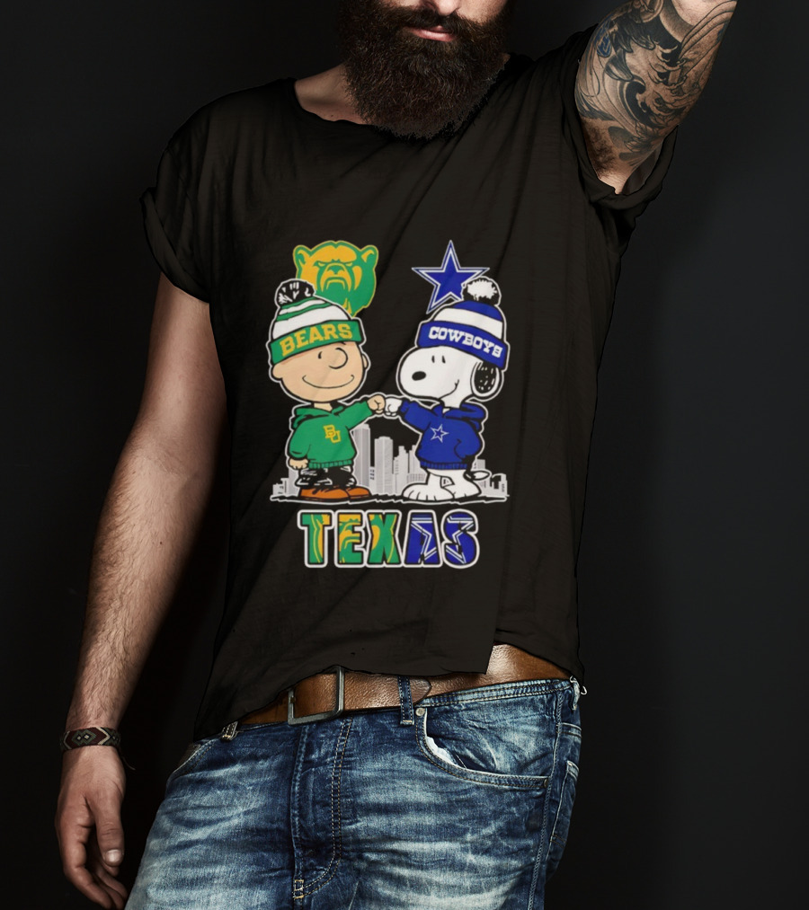 Charlie Brown And Snoopy Texas Baylor Bears Dallas Cowboys Collaboration T-Shirt