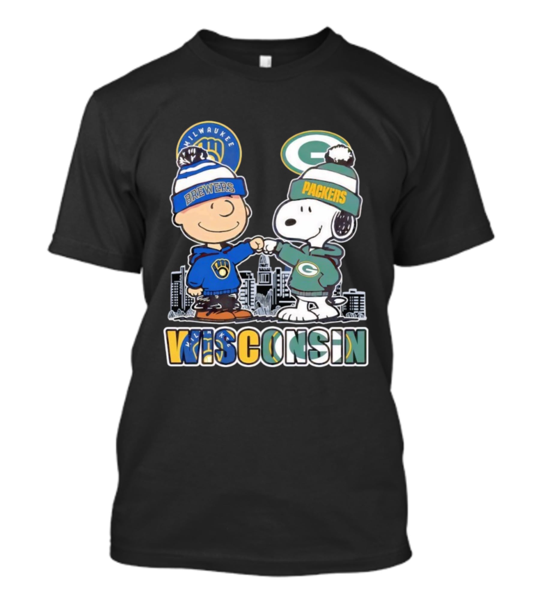 Charlie Brown Snoopy Wisconsin Milwaukee Brewers Green Bay Packers Apparel T-Shirt