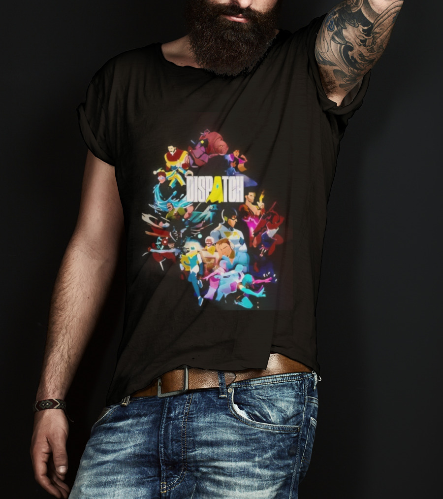 Dispatch Neon Heroes Video Game Characters Vibrant Ensemble T-Shirt