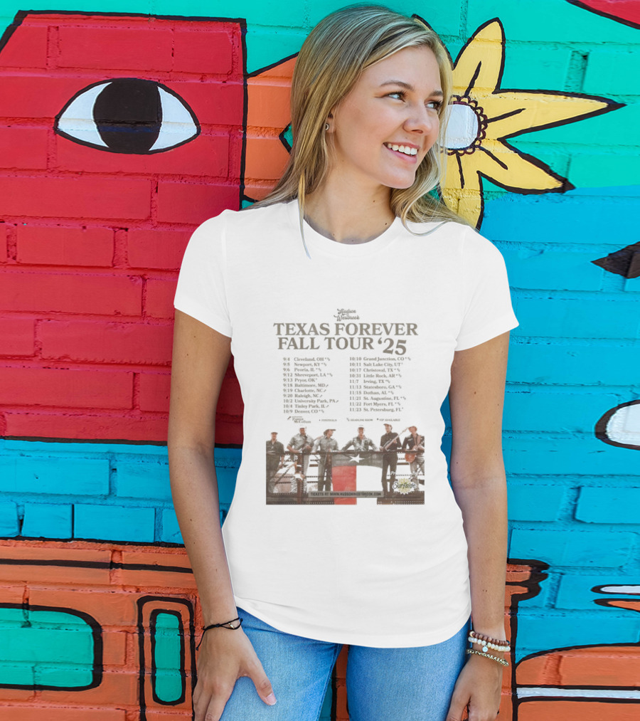 Hudson Westbrook Texas Forever Fall Tour '25 Dates With Texas Flag And Cowboy Band Imagery T-Shirt