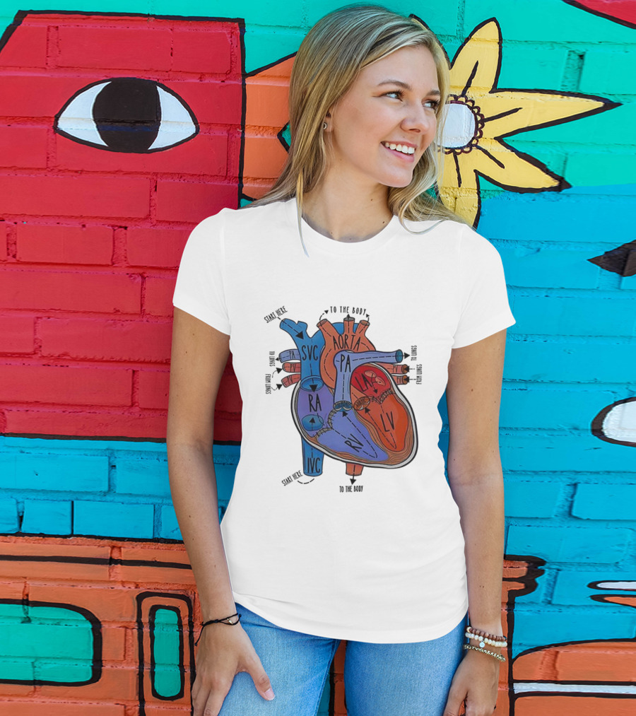 Heart Anatomy Blood Flow SVC RA RV IVC Aorta PA PV LA LV T-Shirt