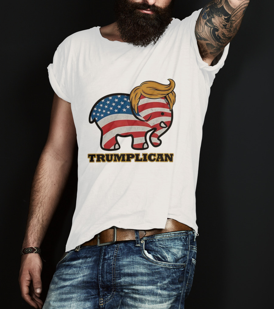TRUMPLICAN American Flag Elephant With Hair Caricature T-Shirt