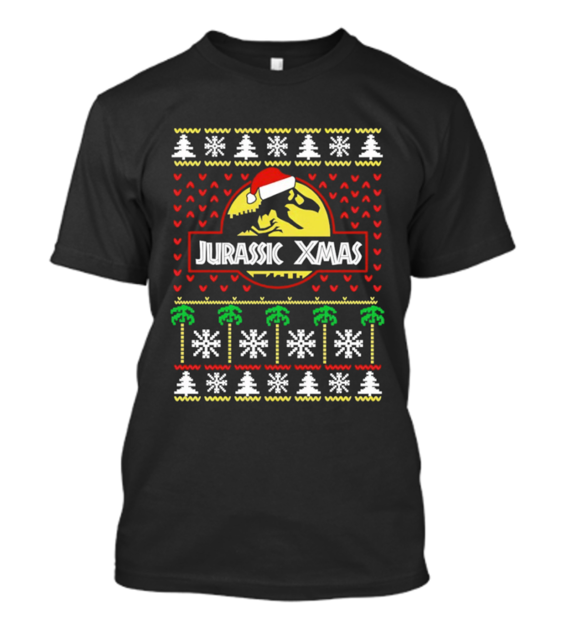 Jurassic Xmas Santa Hat Ugly Christmas Sweater Style T-Shirt