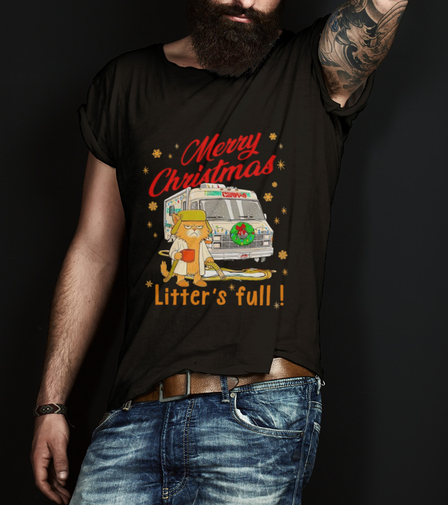Merry Christmas Litter’s Full Funny Cat RV Holiday Humor T-Shirt