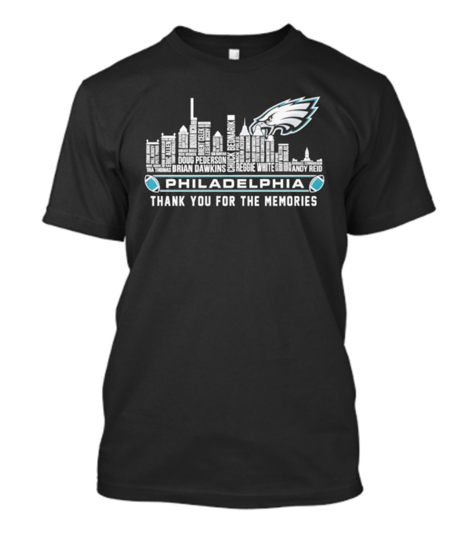 Philadelphia Eagles City Skyline Names Thank You For The Memories T-Shirt
