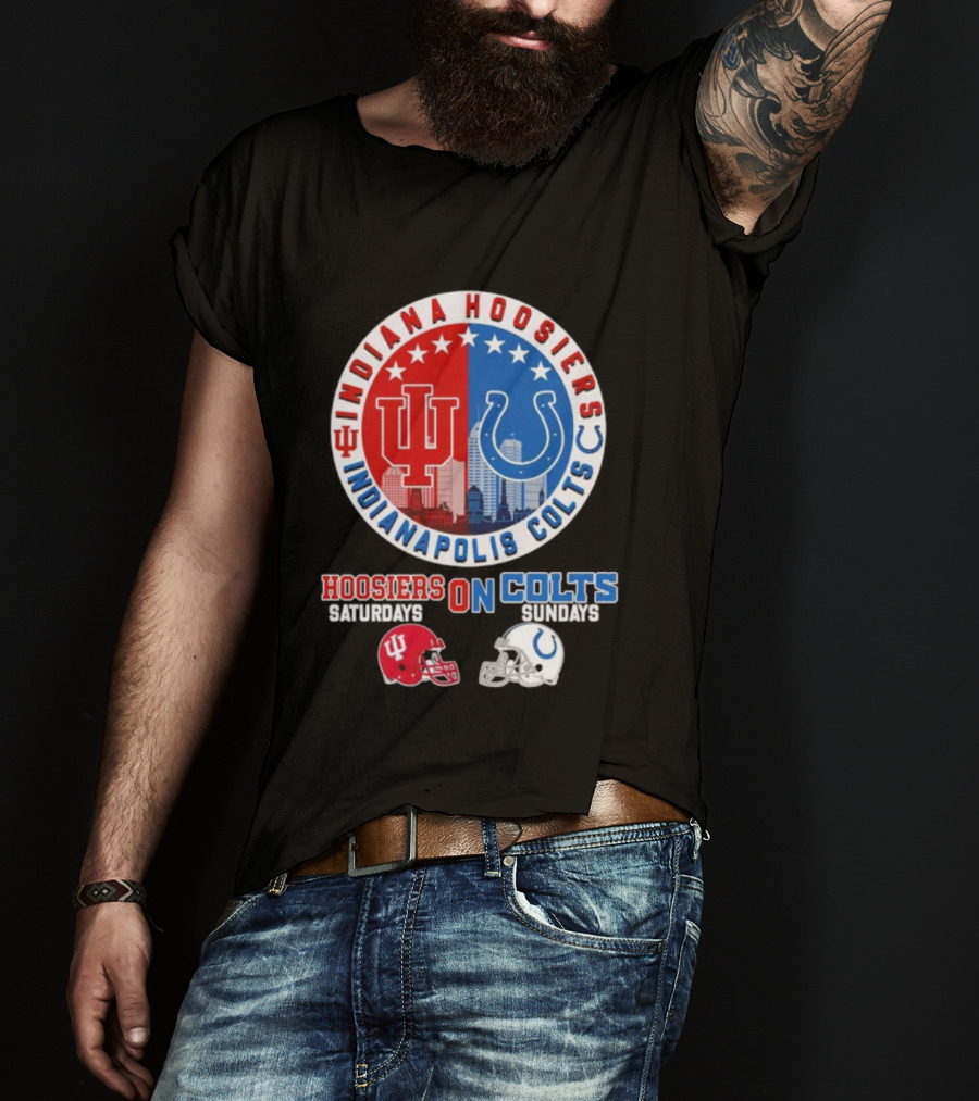 Indiana Hoosiers Indianapolis Colts Hoosier On Saturday Colts On Sunday Football Helmets T-Shirt
