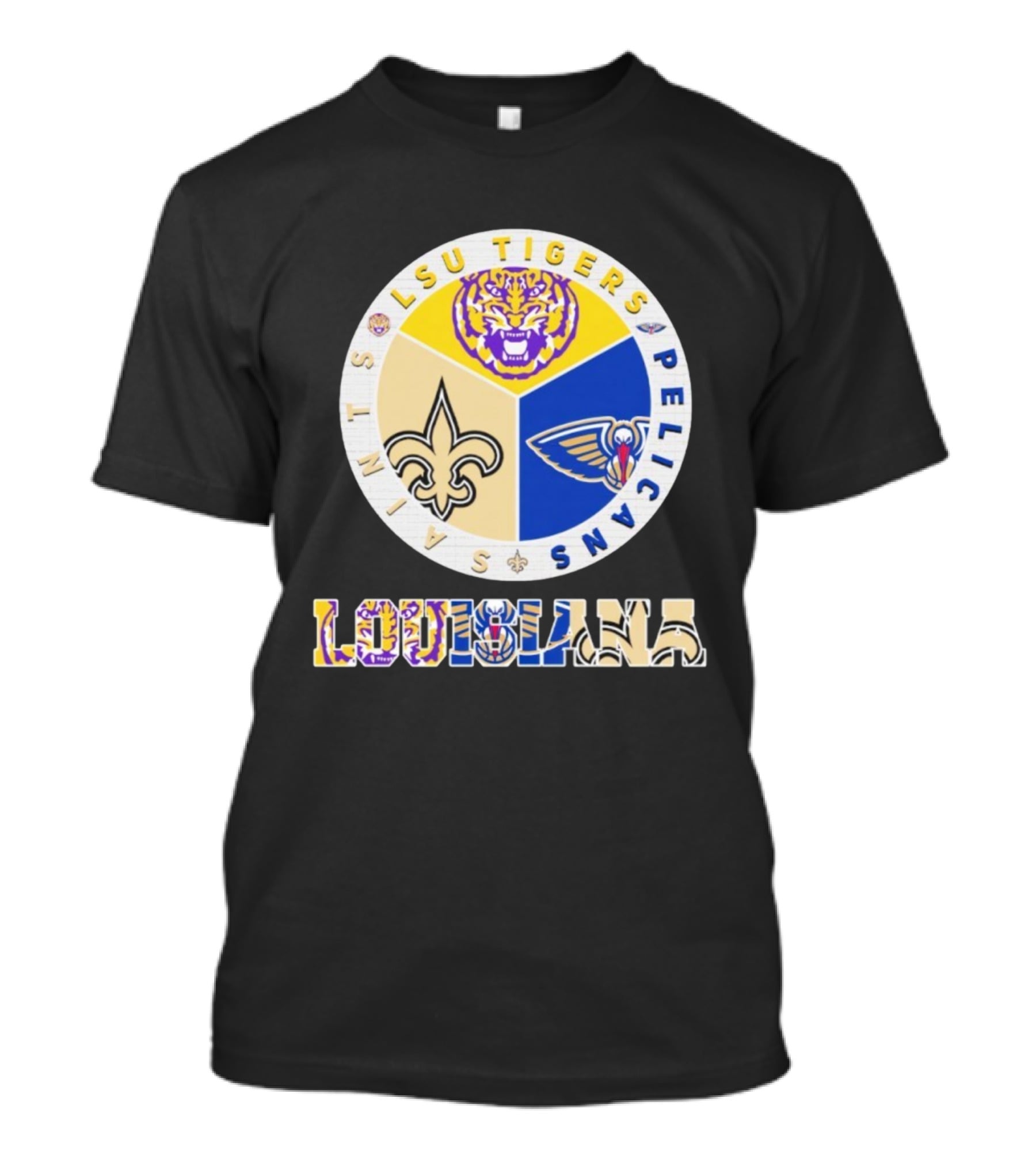 LSU Tigers New Orleans Saints Pelicans Louisiana Sports Team Collaboration T-Shirt