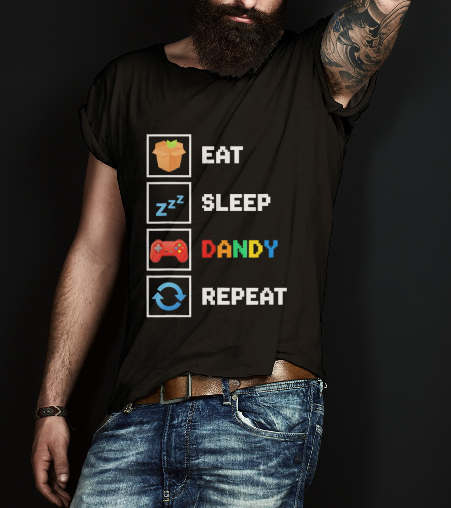 Eat Sleep Dandy Repeat Pixel Foodie Retro Gamer Pattern T-Shirt