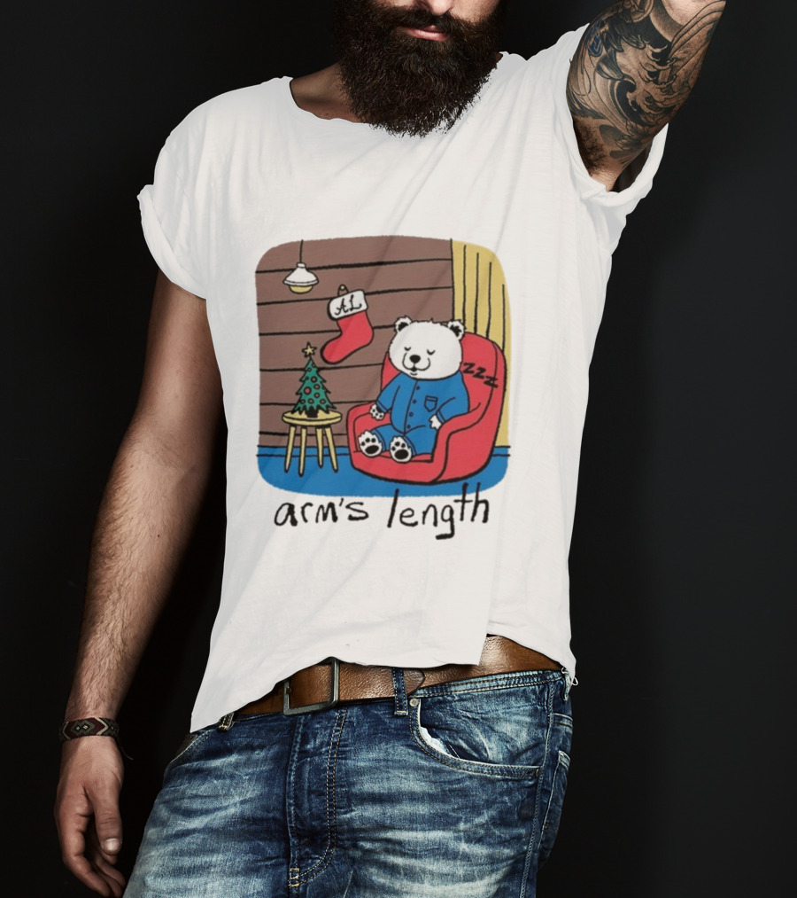 Arm's Length Sleepy Polar Bear Christmas Pajamas Cabin Scene T-Shirt