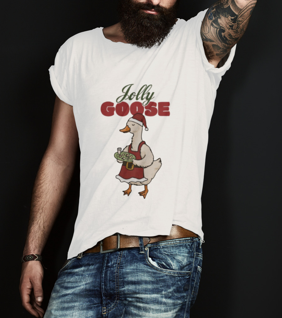 Jolly Goose Santa Suit Festive Duck With Snacks And Drink T-Shirt