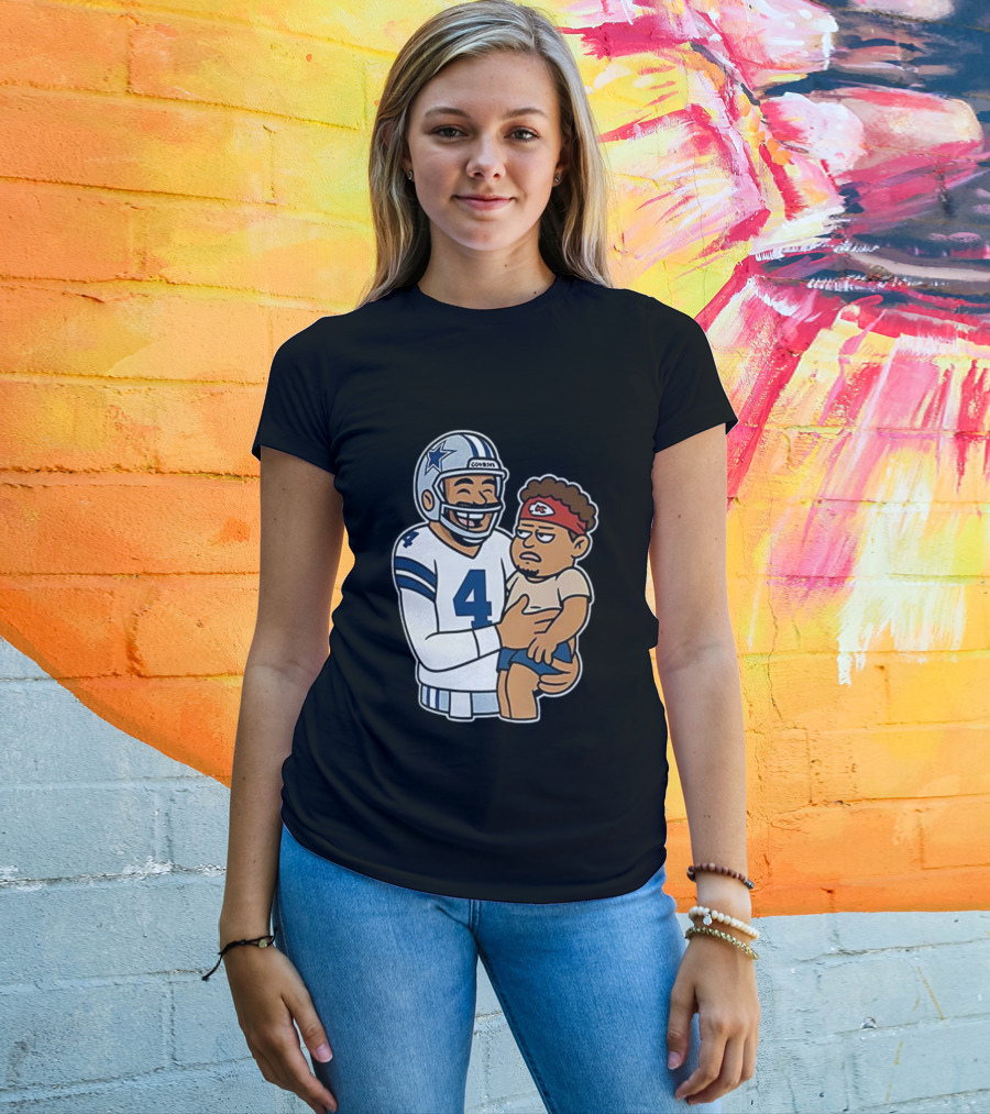 Dak Prescott Cowboys Carrying Baby Chiefs Player Sketch T-Shirt