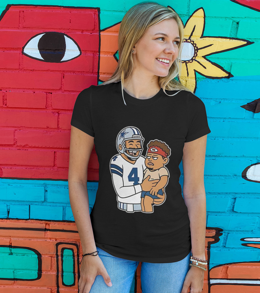 Dak Prescott Cowboys Carrying Baby Chiefs Player Sketch T-Shirt