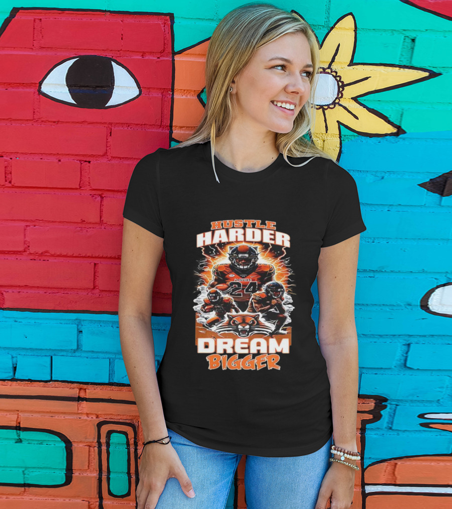 Hustle Harder Dream Bigger Panther Warriors Football Lightning Theme T-Shirt