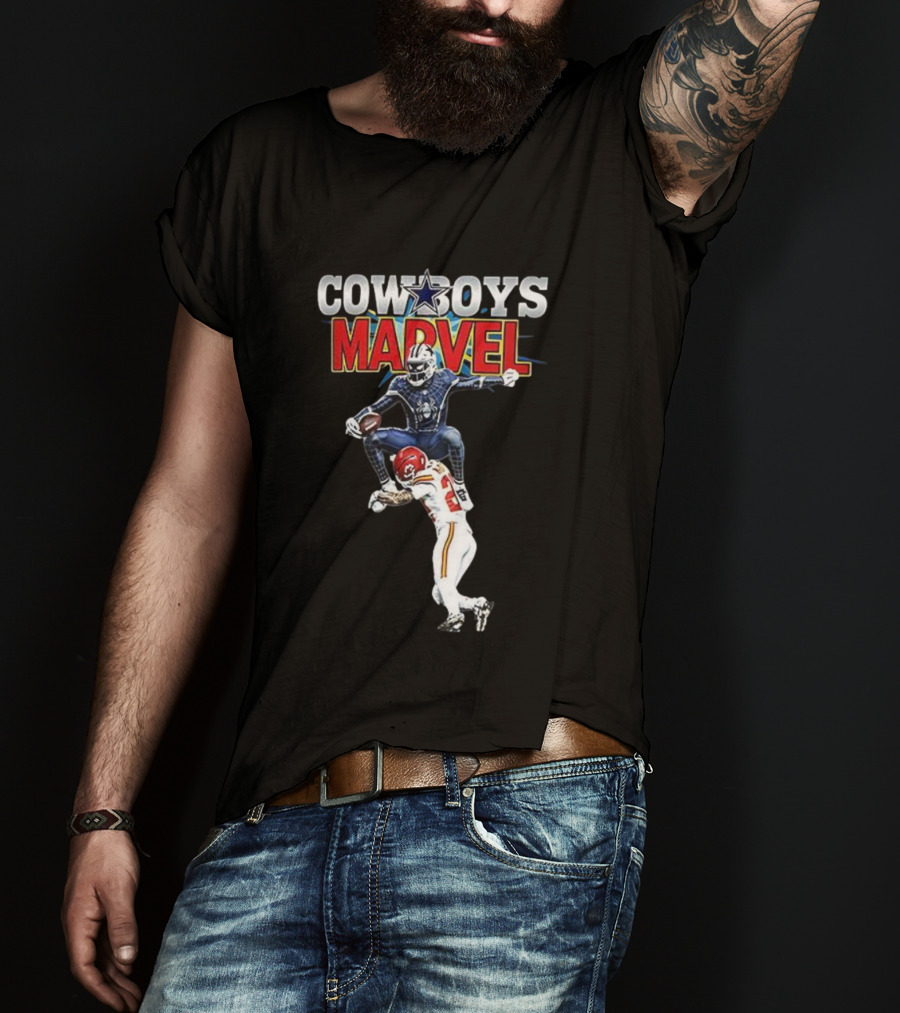 Marvel Cowboys Spiderman Vs Chiefs Football Hurdle T-Shirt