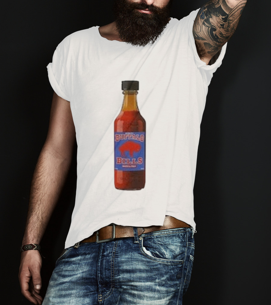 Buffalo Bills Wing Sauce Hot Bottle Blue Red Buffalo Icon T-Shirt
