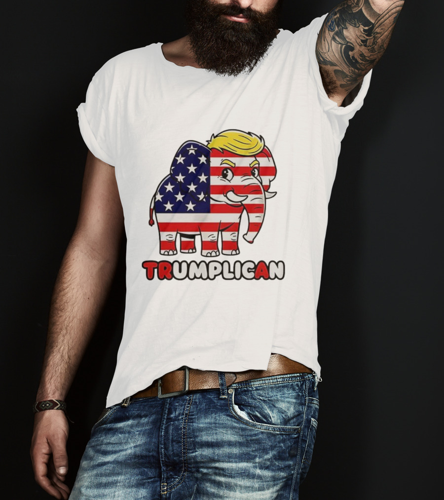 Trumplican American Flag Elephant With Hair And Stars T-Shirt