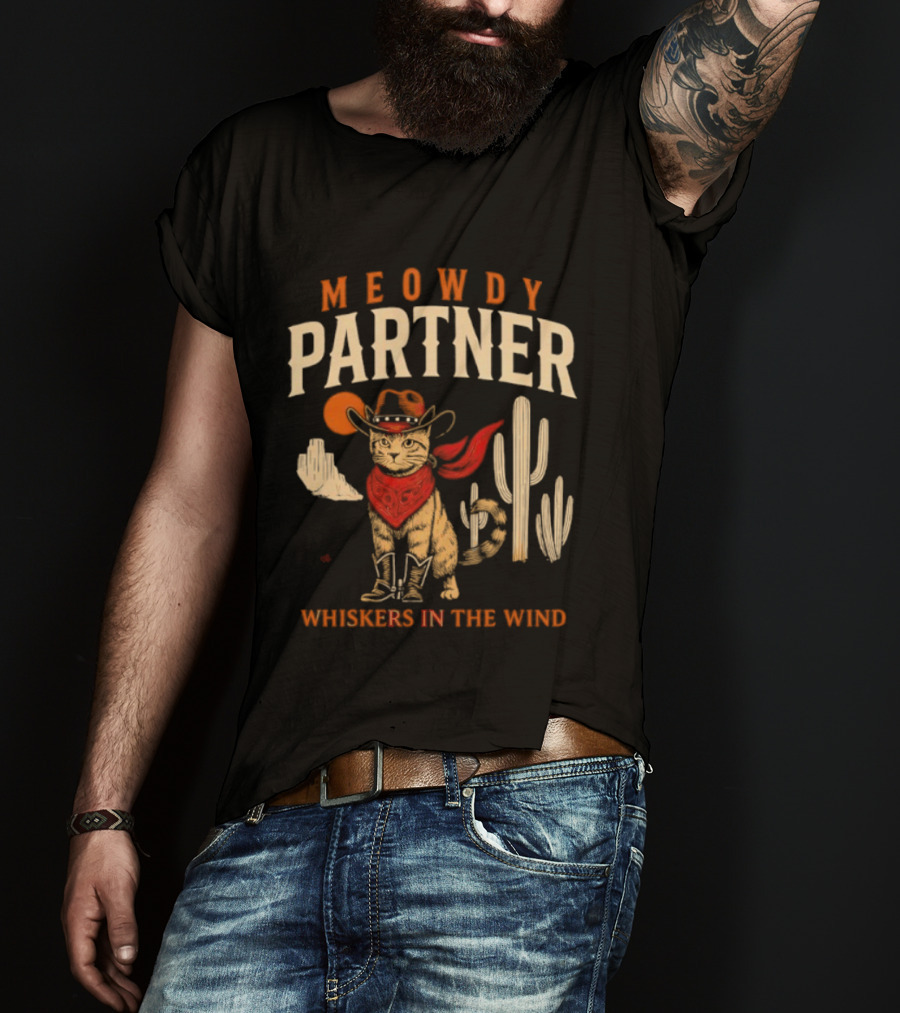 Meowdy Partner Cowboy Cat Western Bandana Wild West Theme T-Shirt