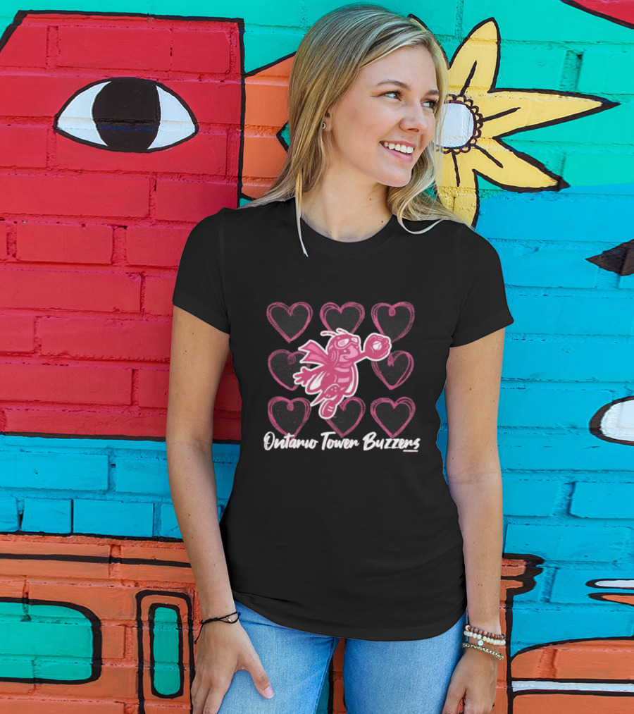 Ontario Tower Buzzers Pink Bee Heart Pattern T-Shirt