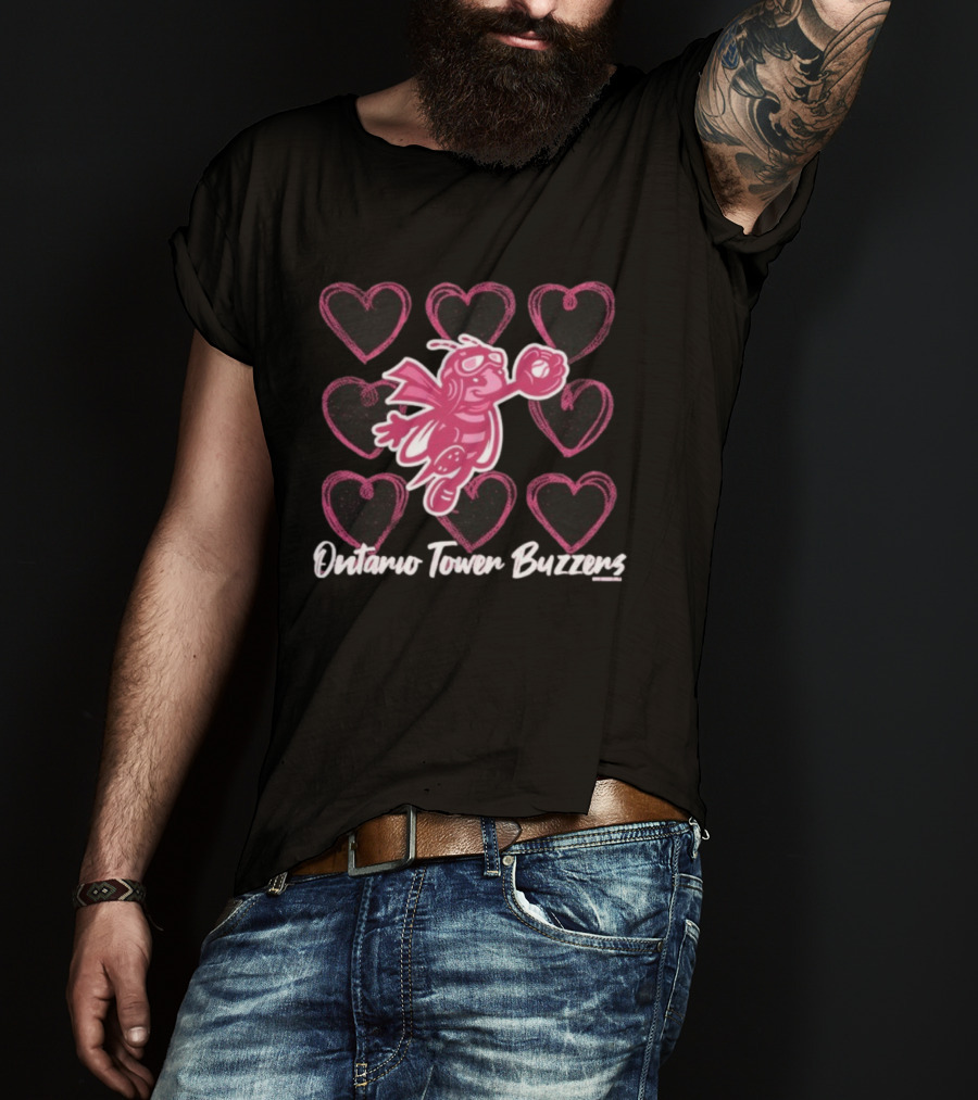 Ontario Tower Buzzers Pink Bee Heart Pattern T-Shirt