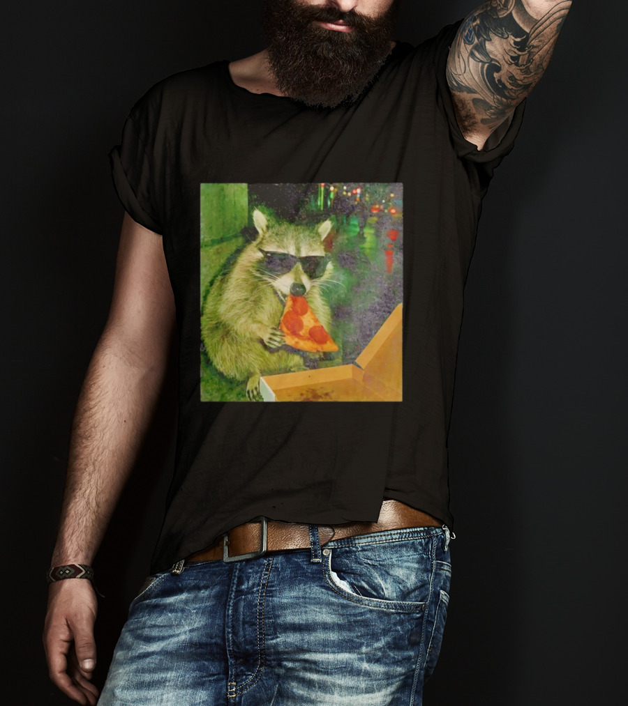 Raccoon Wearing Sunglasses Eating Pepperoni Pizza T-Shirt