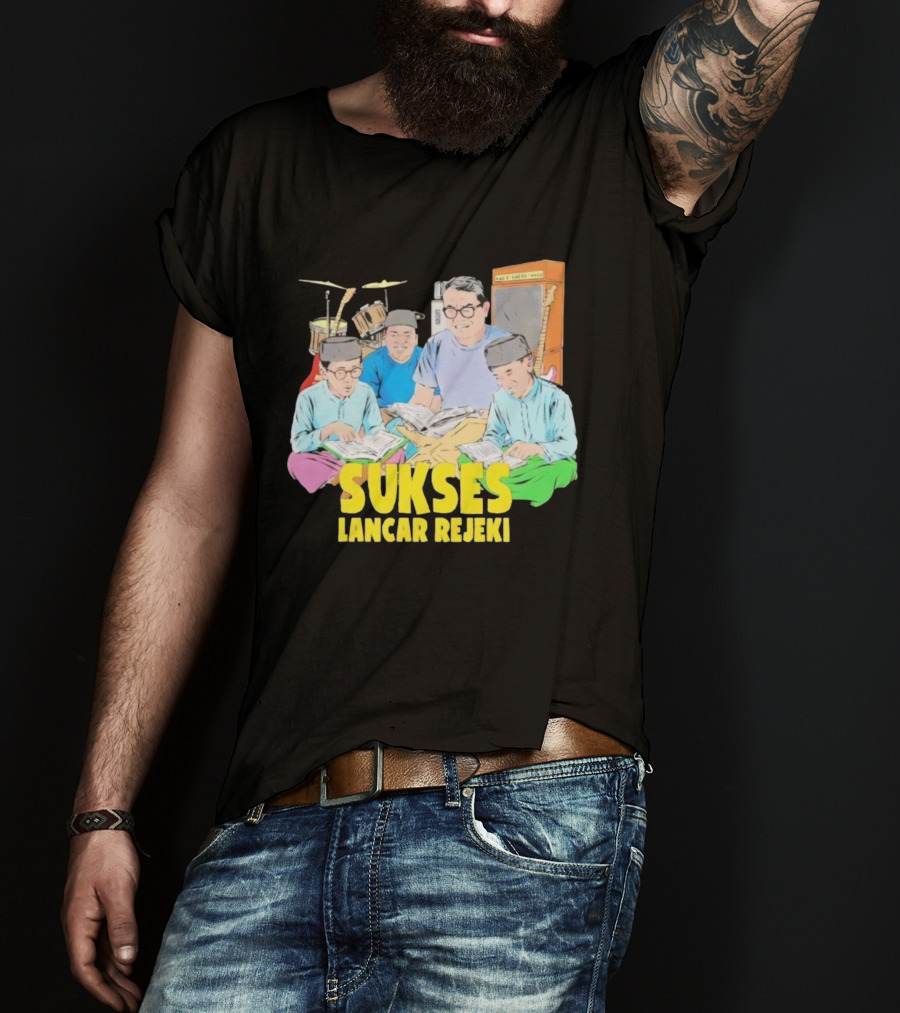 Sukses Lancar Rejeki Illustration With Reading Group And Musical Instruments T-Shirt