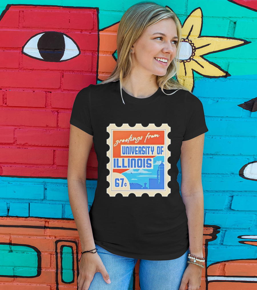 Greetings From University Of Illinois Stamp 67 Cents Iconic Design T-Shirt