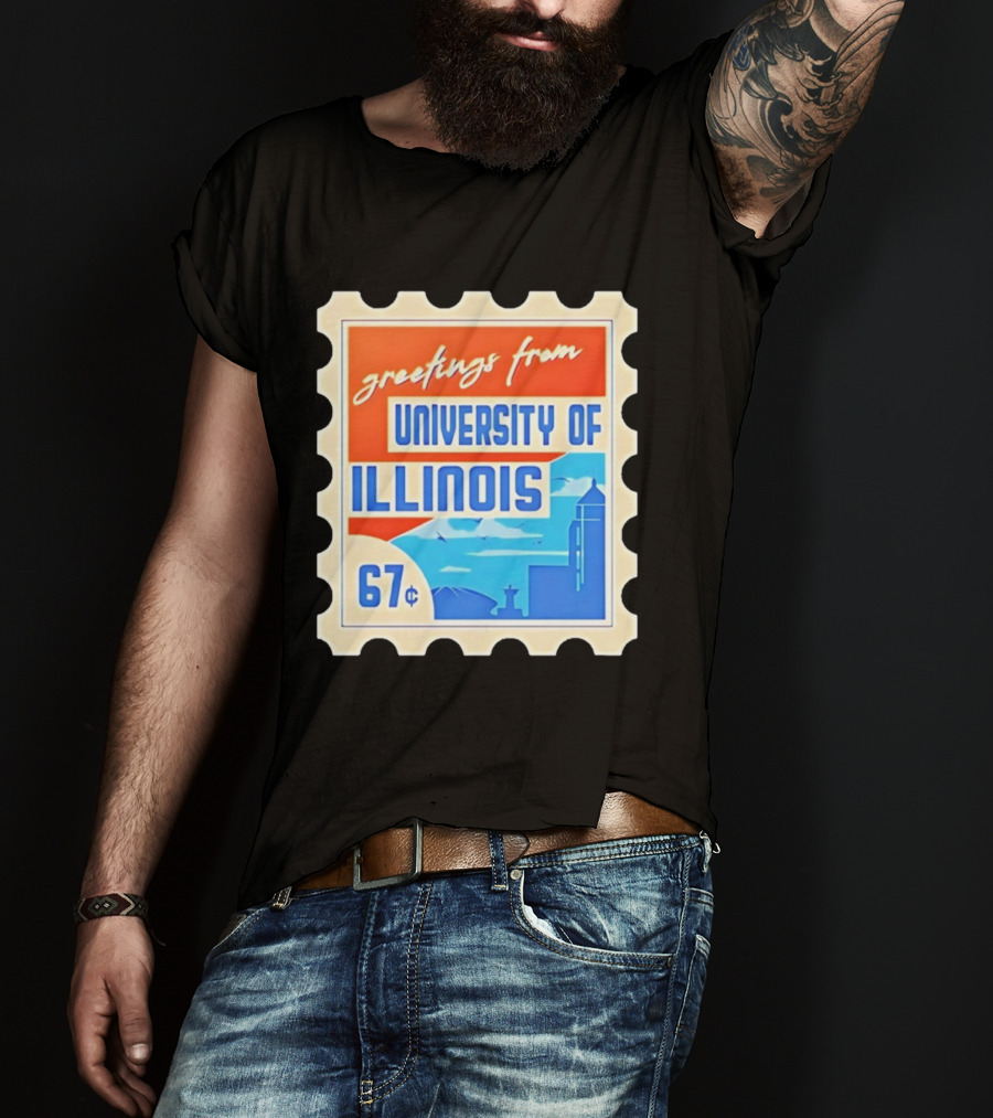 Greetings From University Of Illinois Stamp 67 Cents Iconic Design T-Shirt