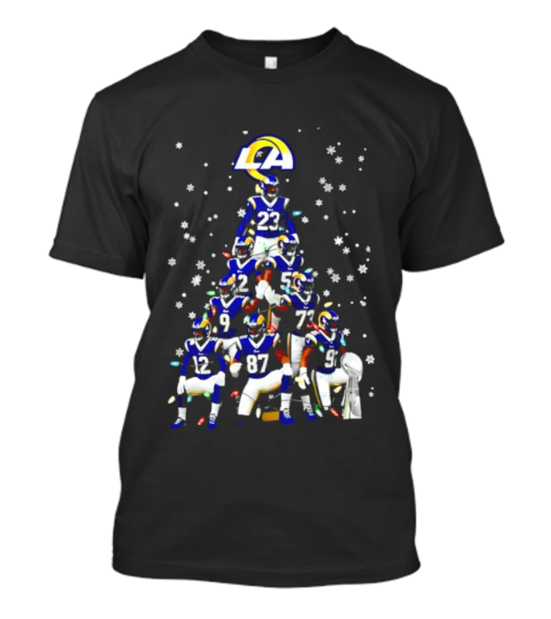 Los Angeles Rams Super Bowl Trophy Christmas Tree Player Formation T-Shirt