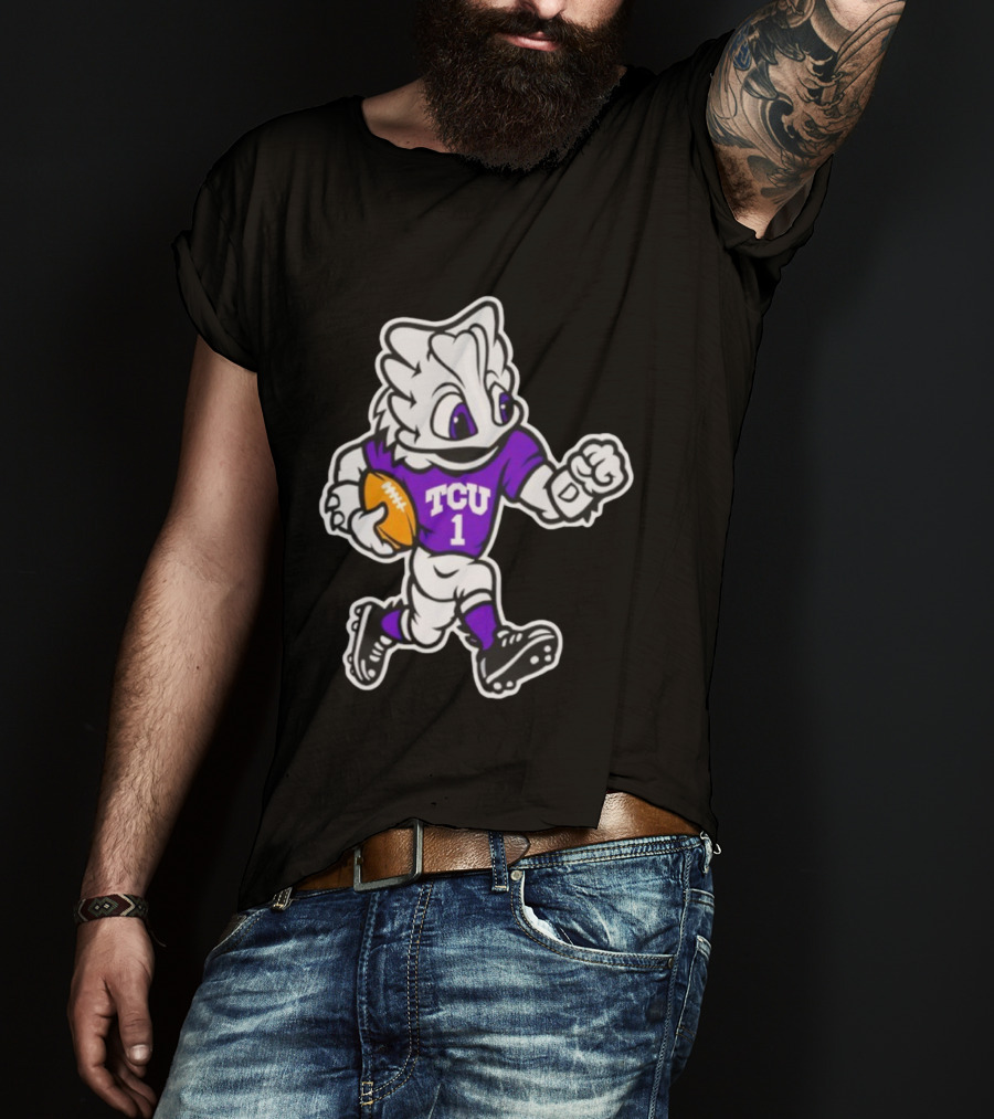 TCU SuperFrog Mascot Football Player With TCU 1 Jersey T-Shirt