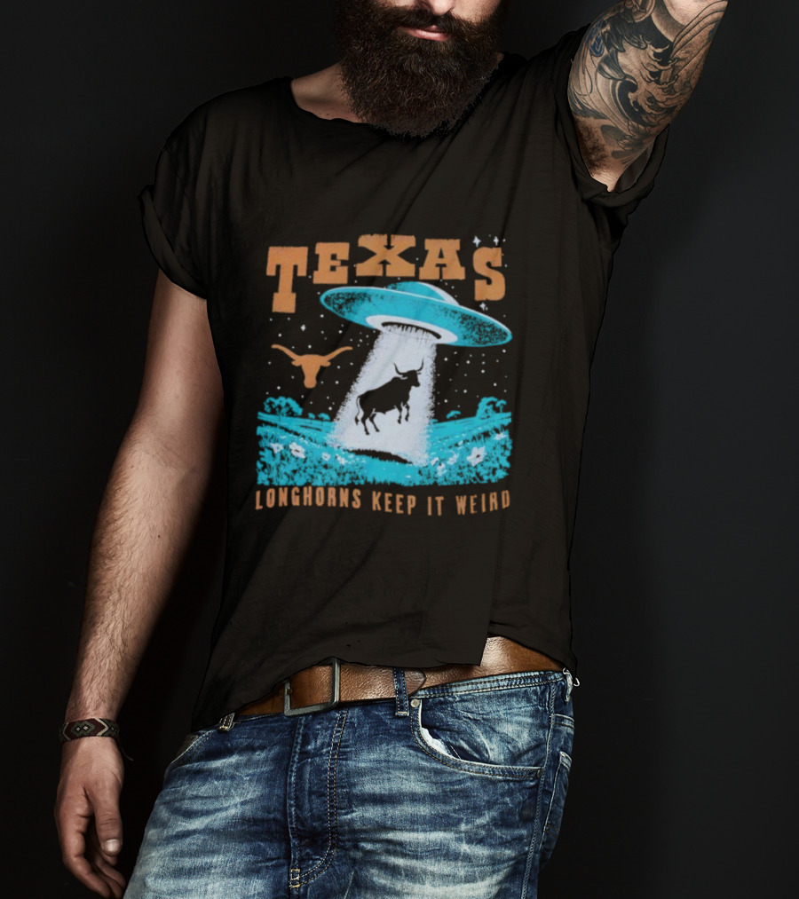 Texas Longhorns Keep It Weird UFO And Cactus Scene T-Shirt