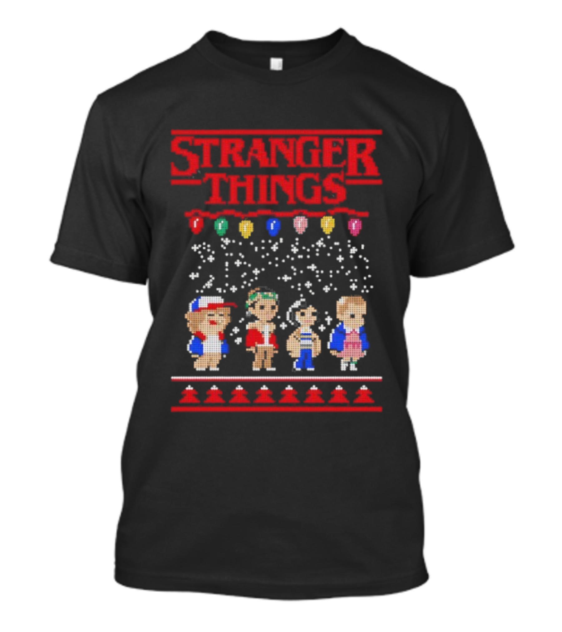 Stranger Things Christmas Characters Pixel Art Holiday Sweater Theme T-Shirt