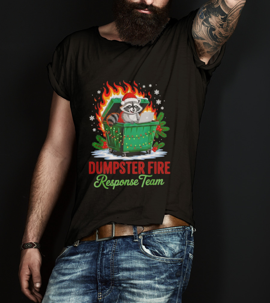 Dumpster Fire Response Team Raccoon Christmas Leader T-Shirt