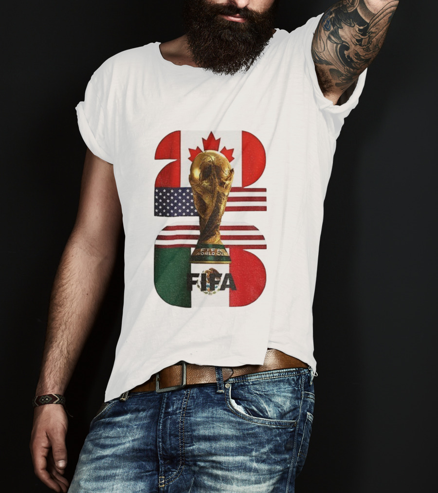 FIFA World Cup 2026 Canada USA Mexico Trophy Flags T-Shirt