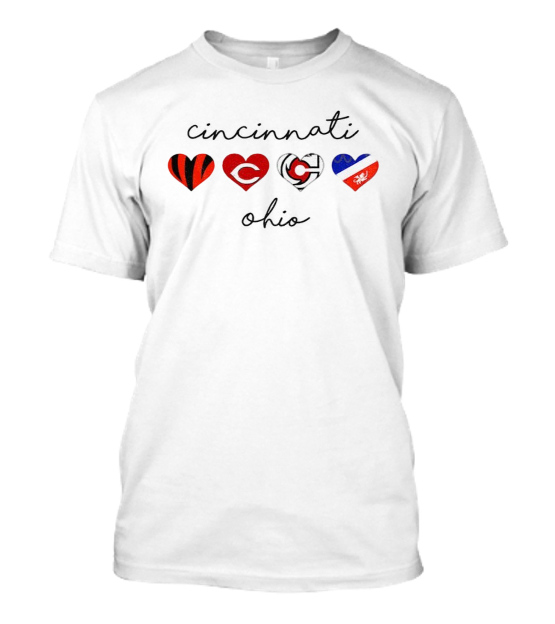 Cincinnati Ohio Sports Hearts Bengals Reds Cyclones FCC T-Shirt