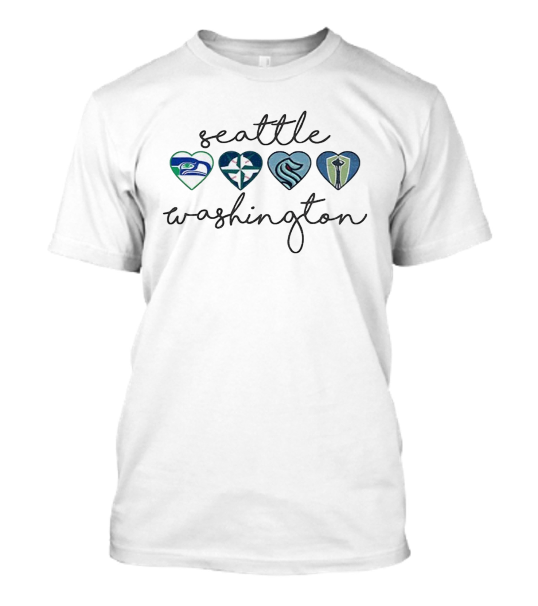 Seattle Washington Seahawks Sounders Kraken Mariners Hearts T-Shirt