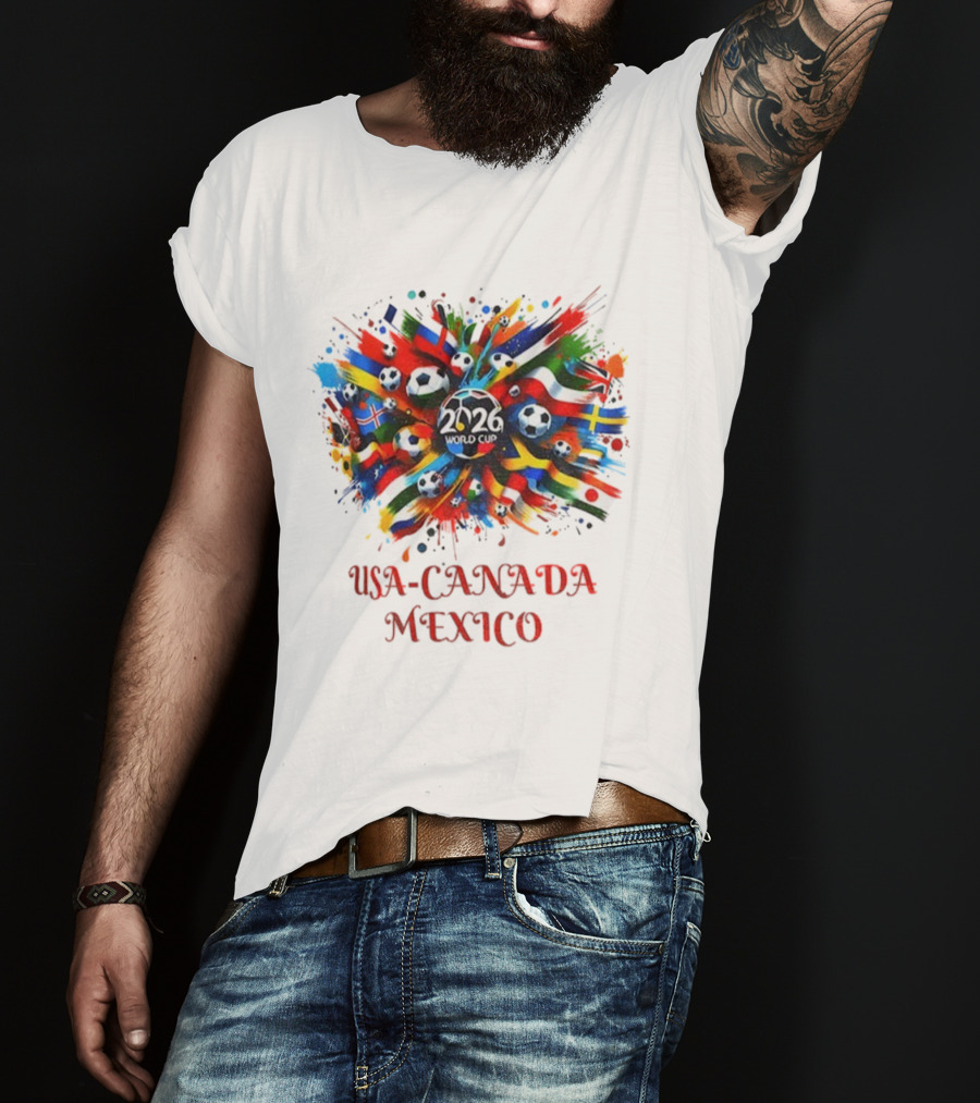 World Cup 2026 USA Canada Mexico Soccer Flags Celebration T-Shirt