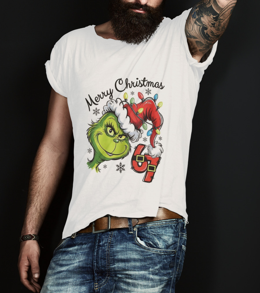 Grinch Merry Christmas 67 Festive Santa Hat Holiday Spirit T-Shirt