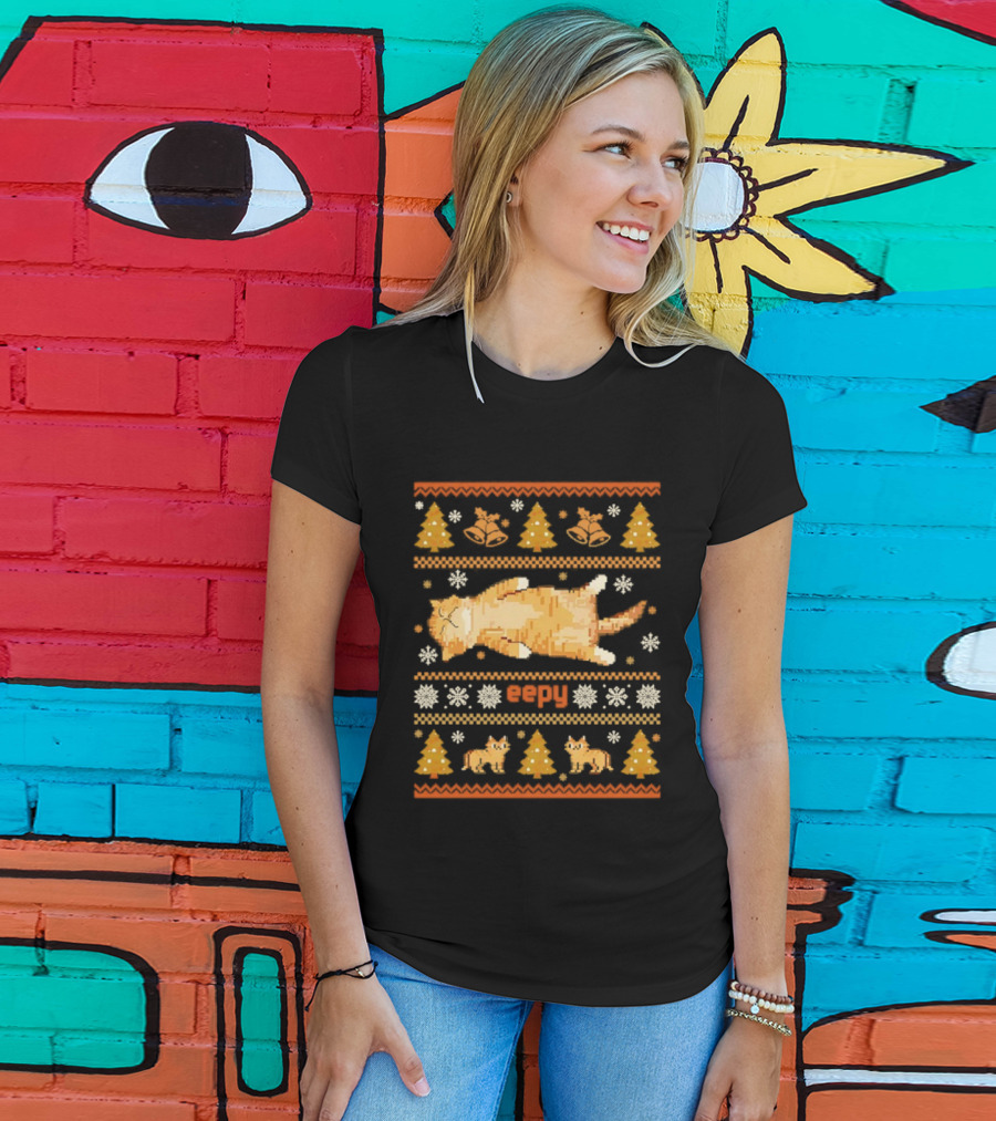 Eepy Cat Silly Sleepy Ugly Christmas Meme Snowflakes Trees Ducks T-Shirt