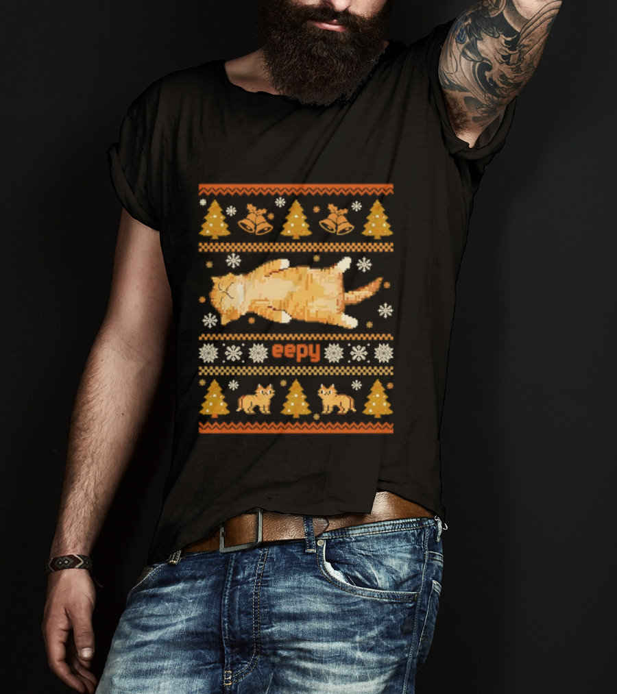 Eepy Cat Silly Sleepy Ugly Christmas Meme Snowflakes Trees Ducks T-Shirt